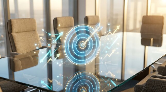 Modern elegant background copy space. Professional luxury technology concept with a glowing digital target and abstract financial data nodes for strategic business growth. 8k masterpiece.[cite: 3]