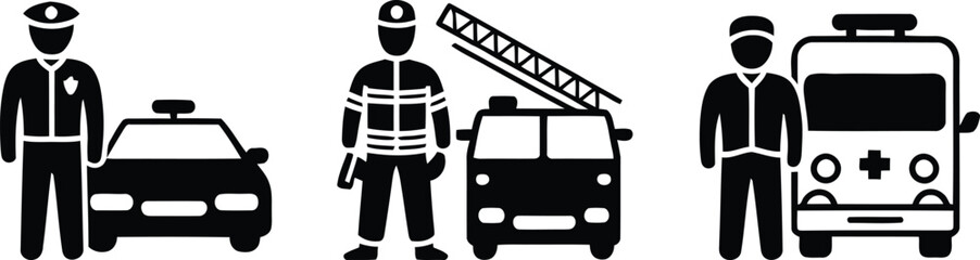 Police officers with patrol cars and ambulance vector illustration © Gita