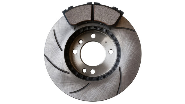 Slotted brake disc rotor with brake pads
