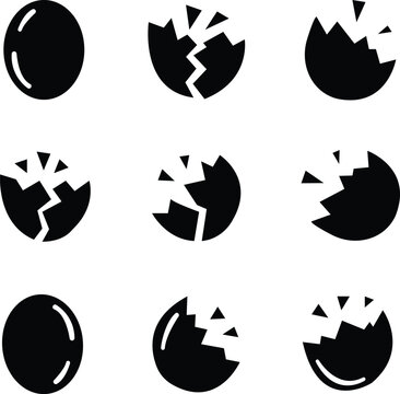 Broken Easter egg icon, Silhouette Broken eggs vector icons. Ester eggs shell. crack eggs icon set vector . Vector illustration. isolated on transparent background.
