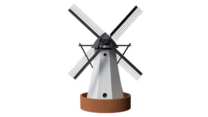Obraz premium Traditional white windmill with black sails and brick base