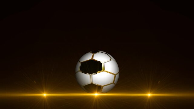 soccer ball animation with golden lines effect on the green screen background