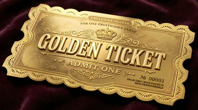 Golden ticket with admit one text