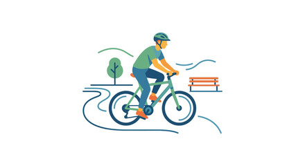 Naklejka premium Man Riding Bicycle in Park, Outdoor Activity, Healthy Lifestyle Illustration