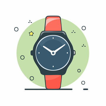 Flat design illustration of a wristwatch with a red strap