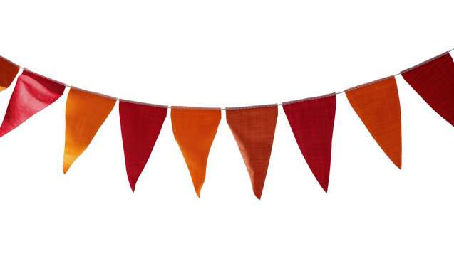Red and orange fabric bunting flags strung on a cord