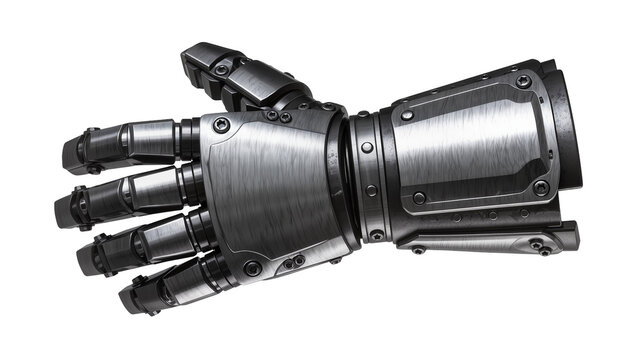Mechanical robotic hand with metallic brushed texture