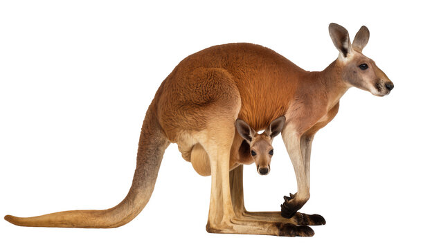 Red kangaroo mother with joey in pouch