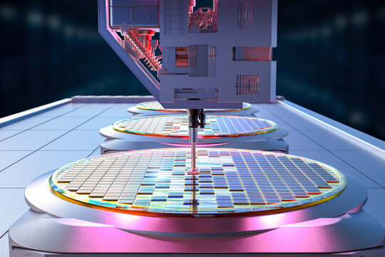 Robotic arms with silicon wafers for semiconductor manufacturing