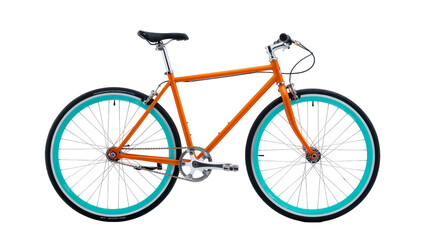 Fototapeta premium Orange bicycle with teal rims and black tires