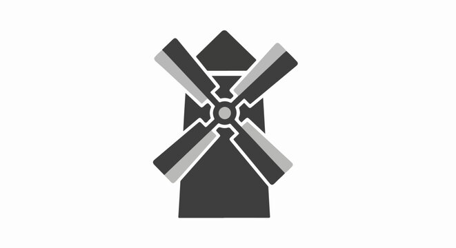 Stylized graphic of a windmill with four blades on a white background