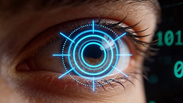 Closeup of human eye with digital overlay
