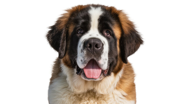Saint Bernard dog face with open mouth and pink tongue