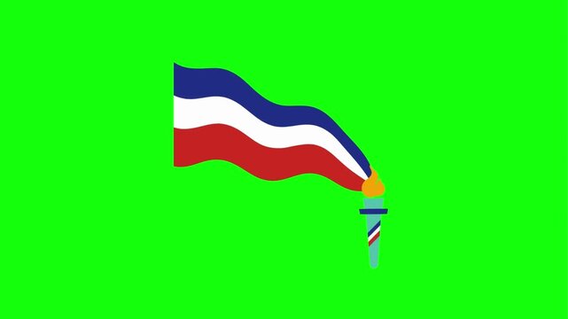 French national flag bunting and torch icons animation set on a green screen background loop