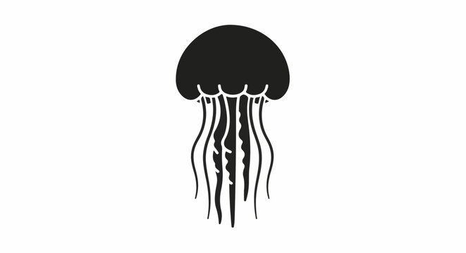 Black silhouette of a jellyfish with flowing tentacles against a white background