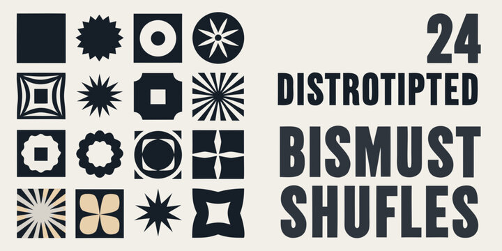 Collection Of Distorted Geometric Shapes Black And White Vector Illustration