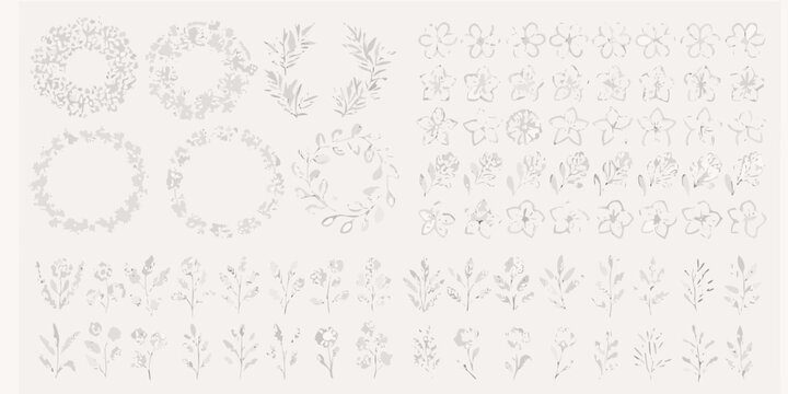 Floral ornament vector set with wreaths branches and individual blossoms