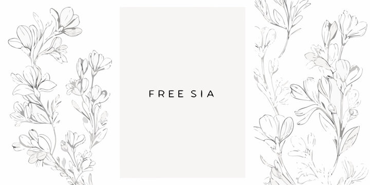 Hand Drawn Freesia Flower Collection Featuring Delicate Line Art