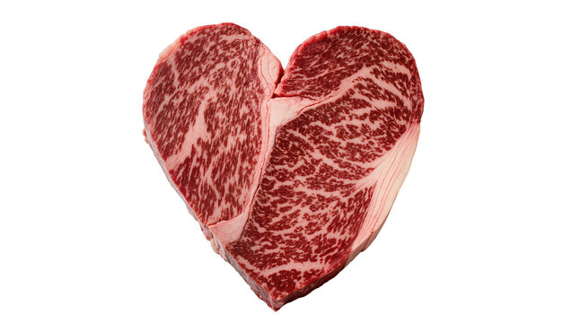 Heart shaped marbled raw beef steak