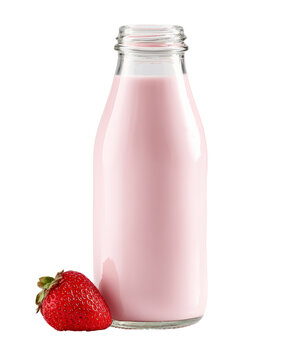 Pink Milk Drink In Glass Bottle