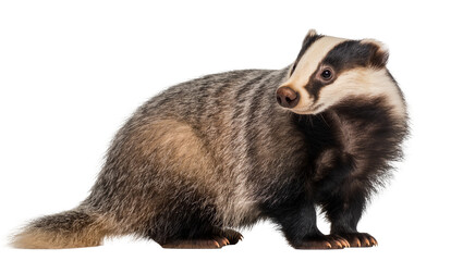 European Badger with distinctive black and white striped face © Antonio