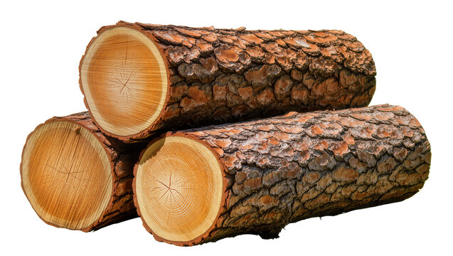 Stack of rough bark pine logs with visible growth rings