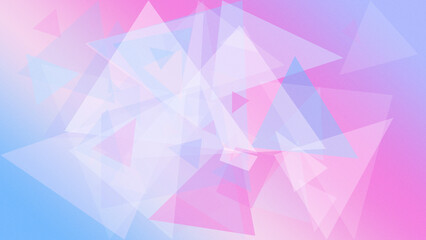 Obraz premium Translucent geometric triangles drift over a pastel blue and pink gradient, offering a joyful modern mood for event promotions, greeting cards, and web banners with copy space.