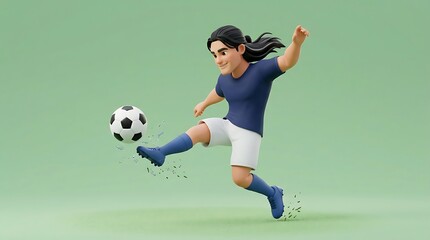 Fototapeta premium Cartoon Boy Kicking Soccer Ball on Green Background