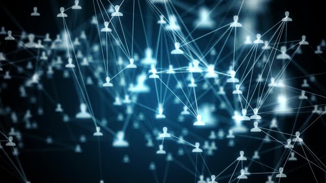 Social Plexus Network Connection With Human Icon, Internet Data Line. Abstract People Icon Connected Through technology Digital Connection Background. person symbol Animation High Tech. Global link