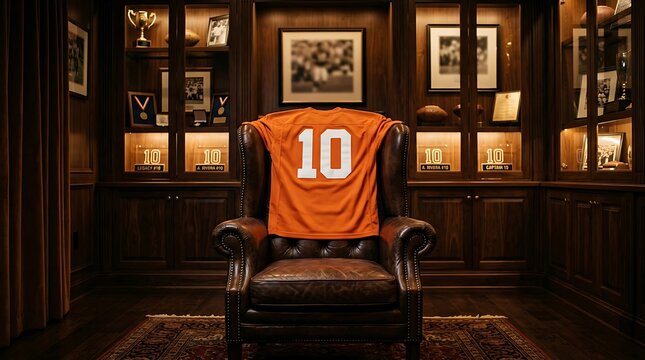 Orange Soccer Jersey on Classic Leather Armchair