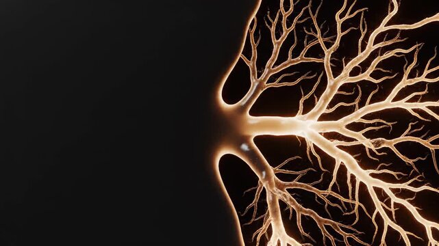 Glowing human bronchial tree visualization with light pulse. Animated respiratory system model for medical education, research, and healthcare diagnostic analysis