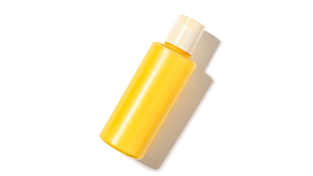 Minimalist clear yellow plastic bottle isolated on transparent background