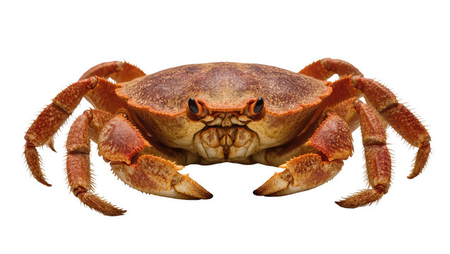Brown crab with spiky legs and claws facing forward