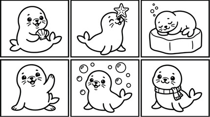 Obraz premium adorable seal illustrations in playful cartoon style with sea theme collection