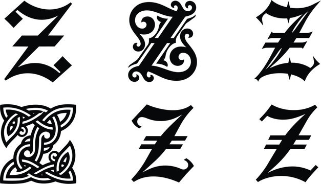 ornate letter z vector styles in black typography designs set showcased for logo design