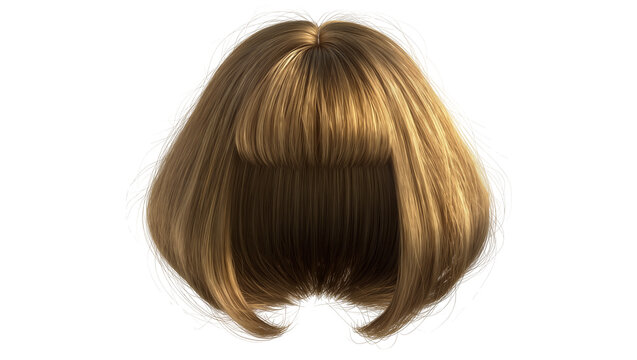 Bob haircut with bangs, medium brown hair with blonde highlights