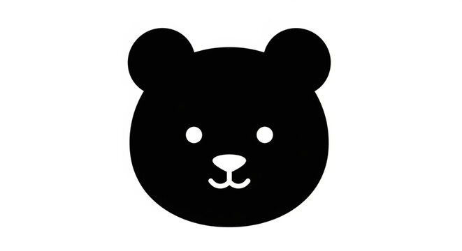 Cute Solid Black Bear Face Icon Emoji Style Vector Illustration