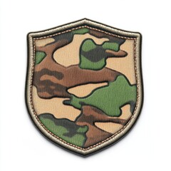 Obraz premium A detailed camouflage patch featuring a mix of earthy tones and textures suitable for military uniforms.
