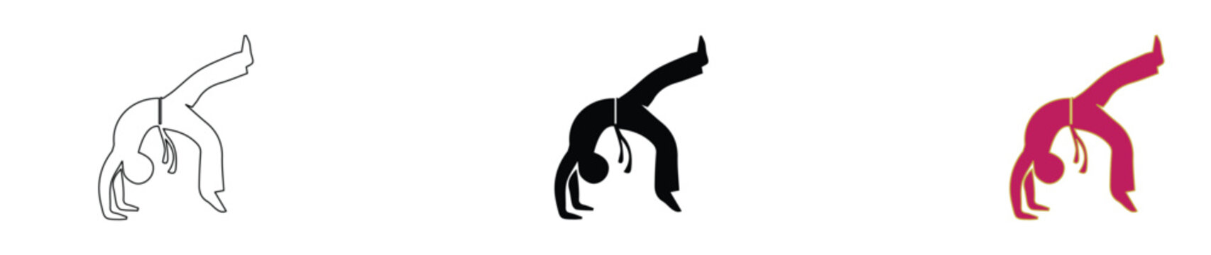 Capoeira fighter silhouette vector set, martial arts acrobatics, brazilian dance sport icons