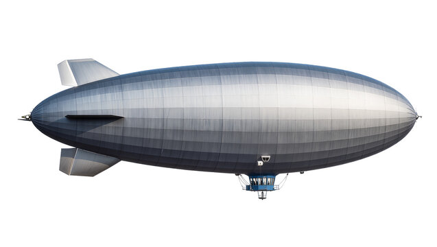 Modern silver blimp airship with gondola