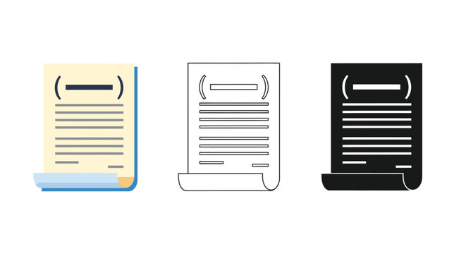 Document icon set color outline and silhouette versions for ui ux design