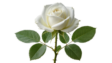 White rose with green leaves and thorny stem © Antonio