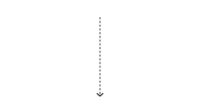 down arrow direction icon with dotted line animation on white background. dot arrows icon sign animated with alpha channel. black straight arrows animation