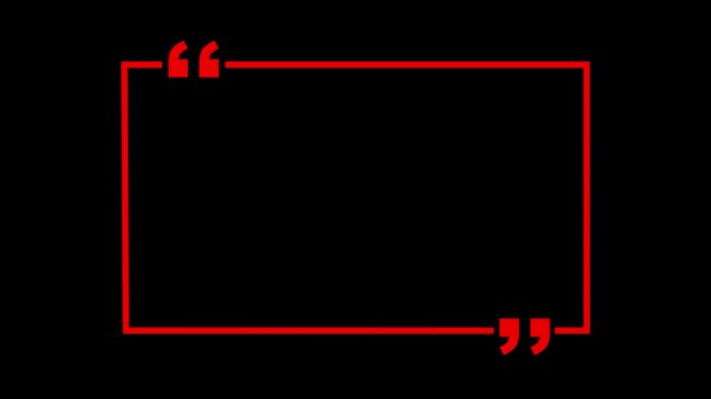 Square quote box icon animation. Rectangular quote mark graphic animation. black background