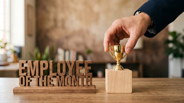 Employee of the month award, recognition trophy, golden prize, office achievement