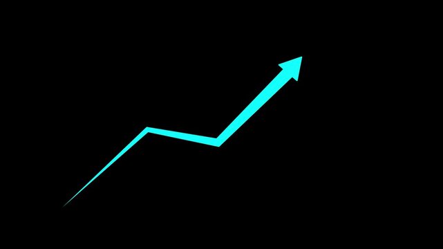 A single sharp Cyan arrow pointing to the right and slightly upwards against a solid black background representing direction progress movement and forward .