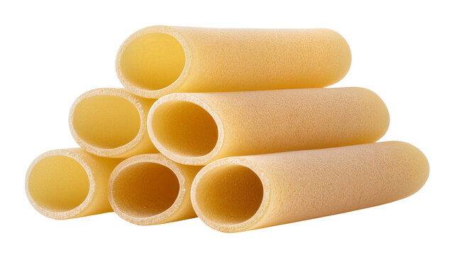 Stack of uncooked rigatoni pasta tubes