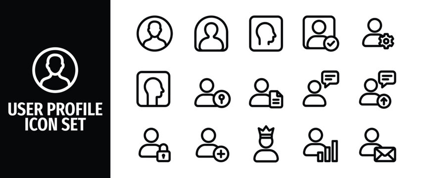 User profile icon set, account management and personal settings vector collection