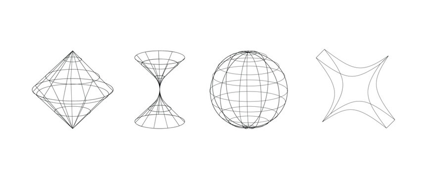 Set of abstract geometric wireframe shapes