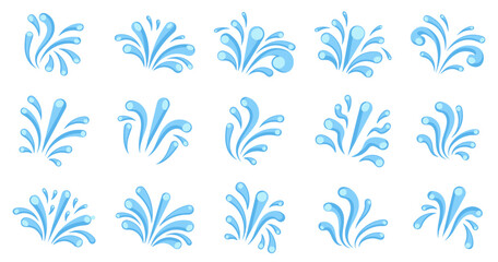Fototapeta premium Water splash collection in blue liquid style. Decorative splashing water elements with dynamic flowing shapes